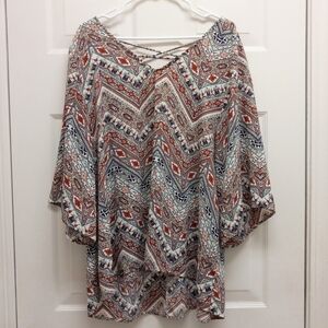 Torrid Aztec Chevron Print Tunic Top Size 1 Criss Cross Back Boho Southwestern
